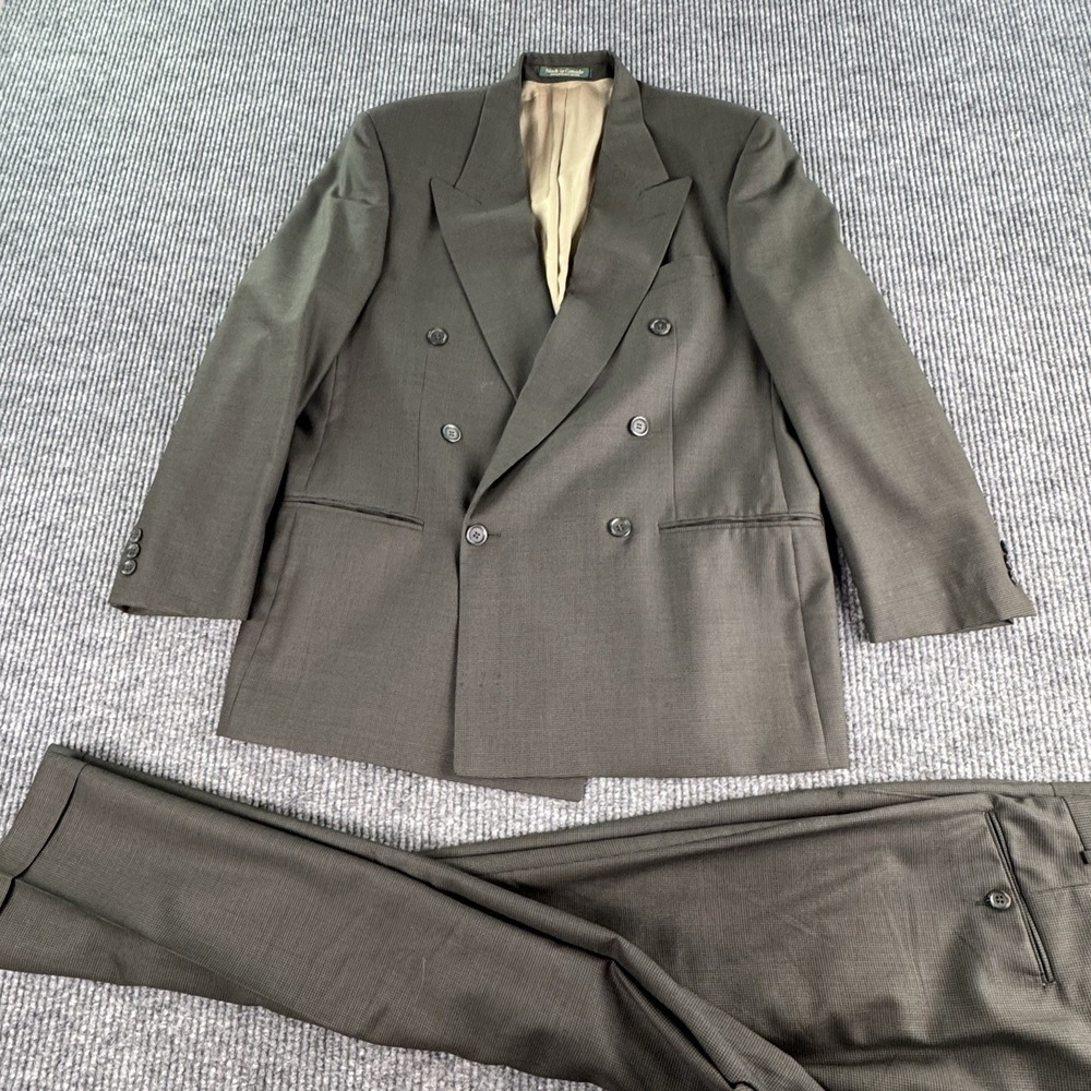 Domani Uomo Suit 42R Brown Nailhead Wool Double Breasted Pleated Canada 38x29